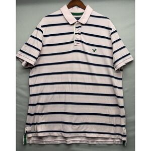 Y2K American Eagle Cotton Polo Shirt Classic Fit Rugby Stripe Pink Preppy XXL